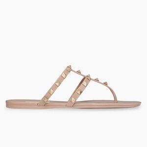 Valentino Garavani Women Beige Rockstud Jelly T-Strap Sandal Shoes Size 37